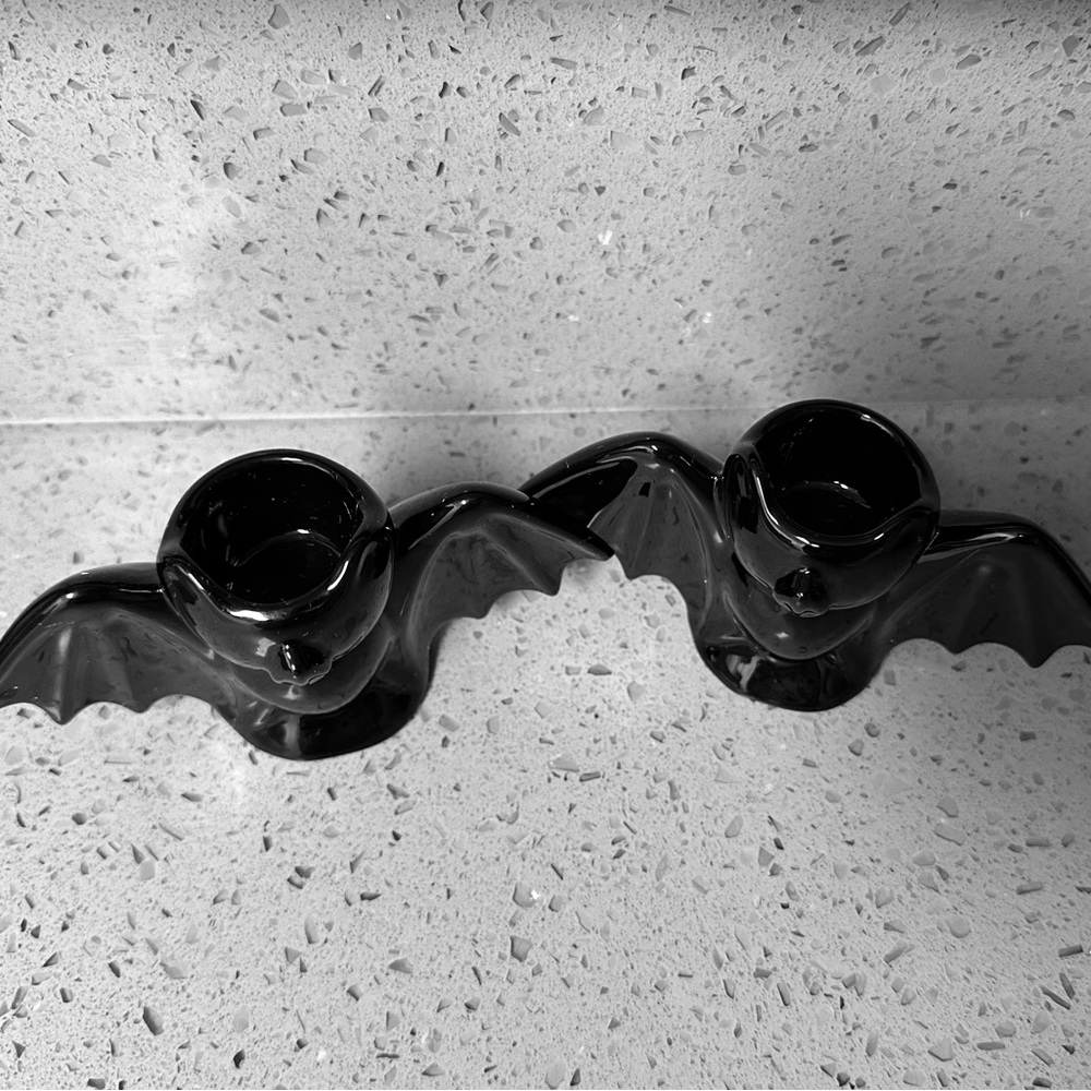 Sourpuss Bat Candlestick Candle Holders Set of 2 Halloween Spooky Witch - Picture 2 of 4